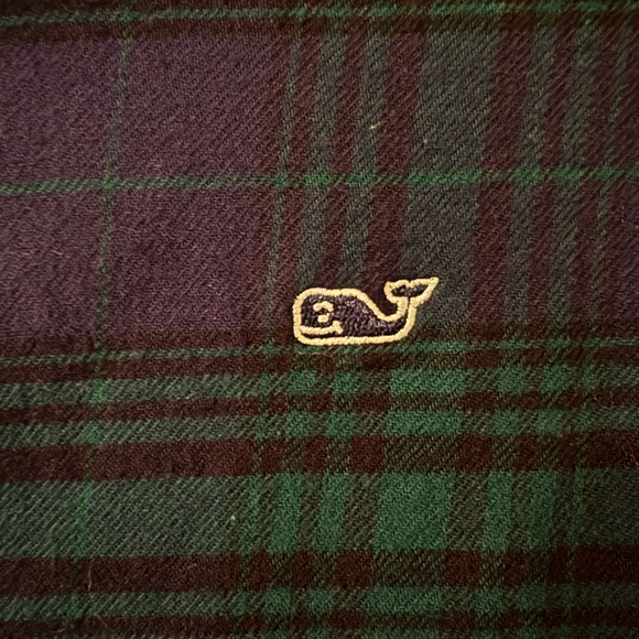 Vineyard Vines Boys Large 14/16 Navy Green Plaid Flannel Button Down Shirt - Picture 4 of 8